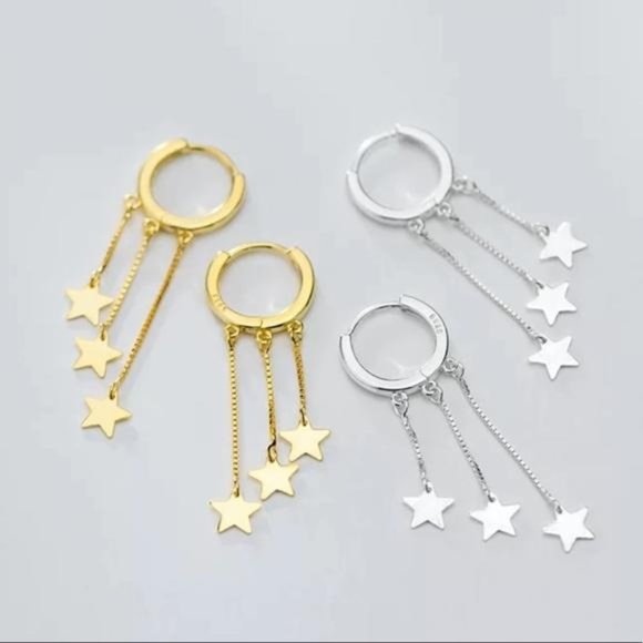 NEW 925 STERLING SILVER STAR TASSEL HOOP EARRINGS, NICE EARRINGS, CUTE EARRINGS - Picture 5 of 5